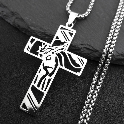 Christ Jesus Cutout Pendant Necklace — Stainless Steel Box Chain