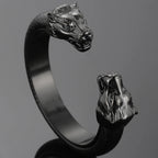 Stainless Steel Wolf Head Cuff Open Bangle Bracelet Man Black Leather Elastic Adjustable Boys On Hand Bracelets Men‘s