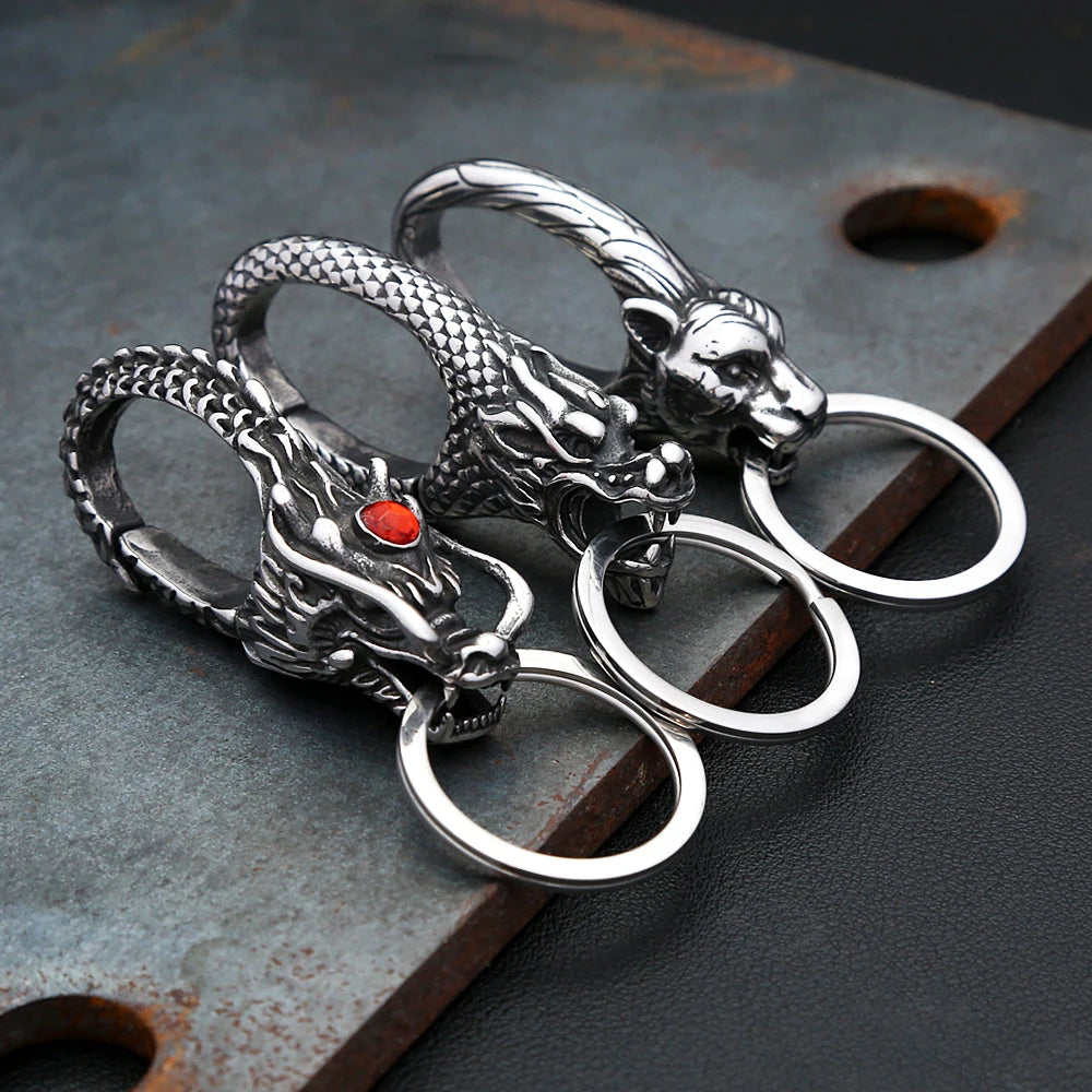 Viking Dragon Head Keychain — Stainless