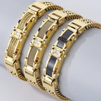 Stainless Steel Bracelet for Men 12MM Width Square Franco Link Chain Men's Bracelets With CZ & Magnet Clasp Gold Color