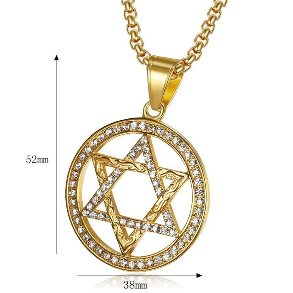 Jewish Star of David Pendant Necklaces Male Gold Color Stainless Steel Hexagram Necklace for Men/Women Jewelry Birthday