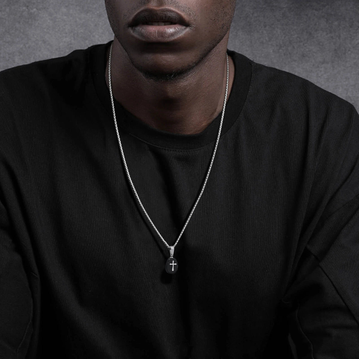 Small Natrual Stone Necklaces for Men Boys,Black Stone Stainless Steel Pendant Necklace,Hip Hop Stylish Jewelry Gifts