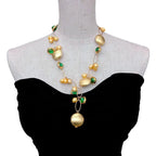 Rice Pearl Murano Glass Coin Y-Drop Necklace — Gold-Tone Copper