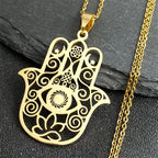Hamsa Hand Muslims Judaism Hollow Necklace for Women Hand of Fatima Lotus Flower Stainless Steel Necklaces Jewelry Gift