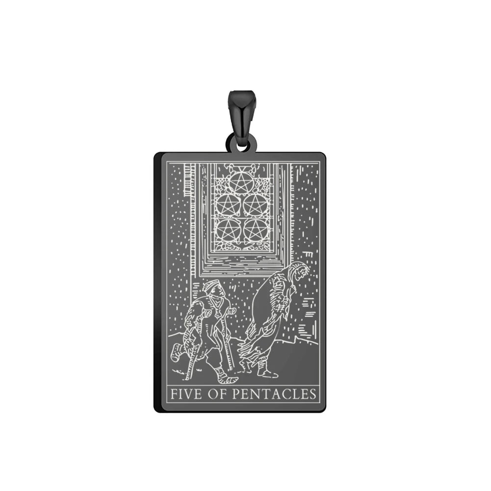 Dawapara Pentacles Tarot Card Pendant for Necklace Stainless Steel Golden Black Jewelry Accessories Charms Pendants