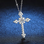 Women's PT950 Platinum Necklace - Full-Diamond Cross Moissanite Design, 50 Points & 1 Carat Options, Elegant Daily