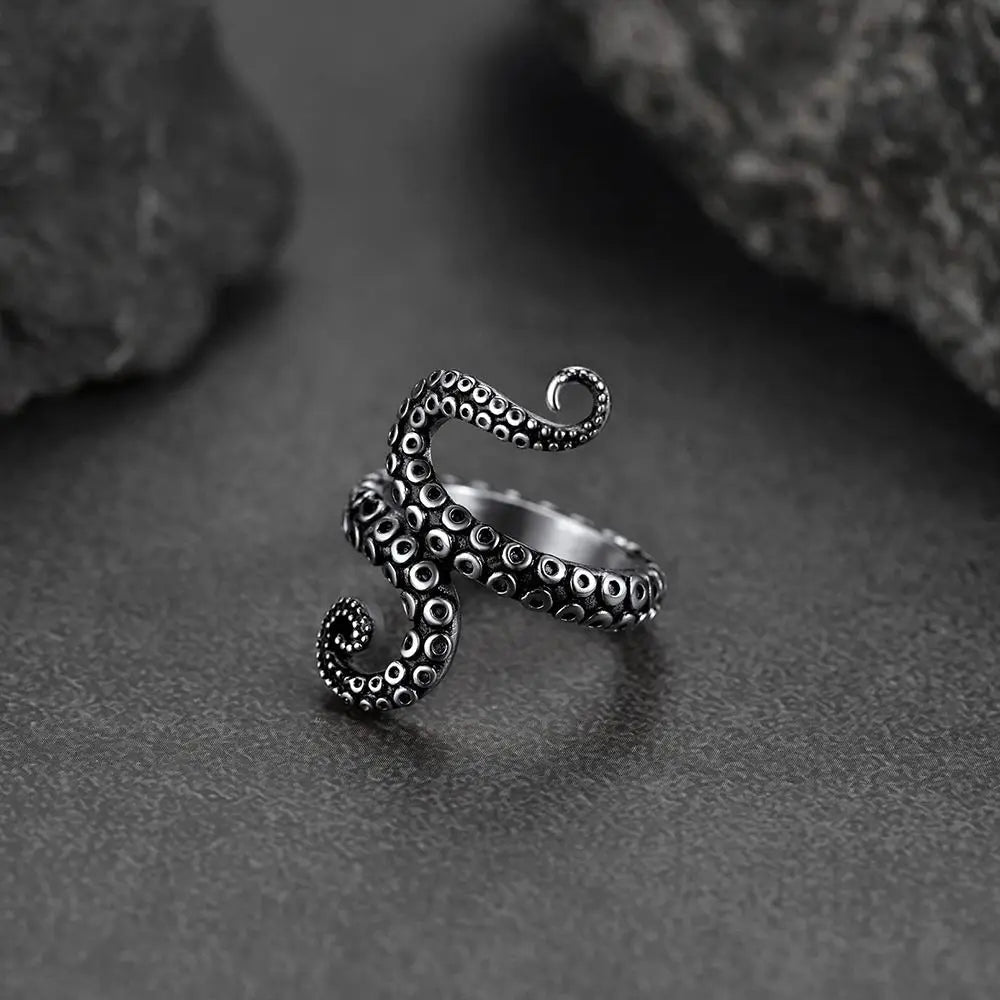 New Octopus Opening Knitting Loop Crochet Ring Stainless Steel Punk Style Thimble Ring Adjustable Finger Wear Knitting