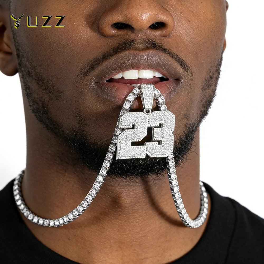 2026 Hip Hop Number 23 Pendant Necklace 4mm Rhinestone Tennis Chain Sparkling Punk Jewelry for Men Women Fashion Accessory Gift