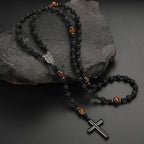 Lava Stone Cross Pendant Necklace — Zinc Alloy