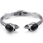 Wolf Skull Head Open Bangles for Men Stainless Steel Mens Bracelets Jewellery Friendship Leather Cuff Bracelets For Man
