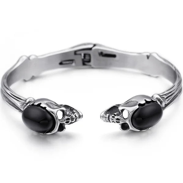 Wolf Skull Head Open Bangles for Men Stainless Steel Mens Bracelets Jewellery Friendship Leather Cuff Bracelets For Man