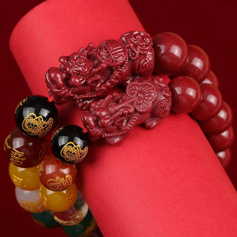 Natural Cinnabar FengShui PiXiu Lucky Red Rope Man Bracelet Good Luck Charm Wealth Attraction Protection Bracelet for