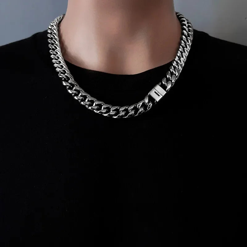 Ultra Light 14mm TA1 Bracelet for Fashion Men Anti-Allergy Titanium Curb Cuban Link Chain Necklaces Bracelets