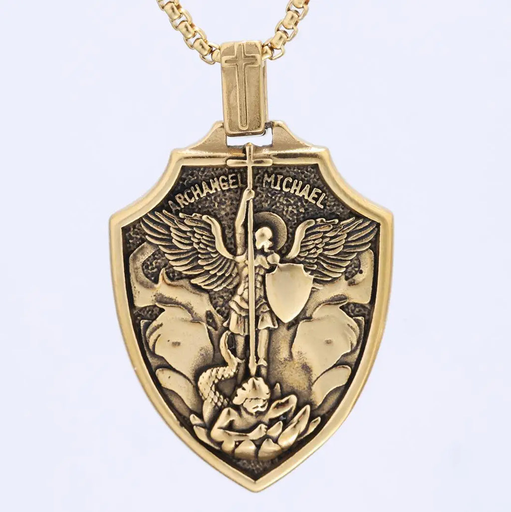 Punk Style Retro Style Archangel Michael Stainless Steel Pendant Does Not Fade