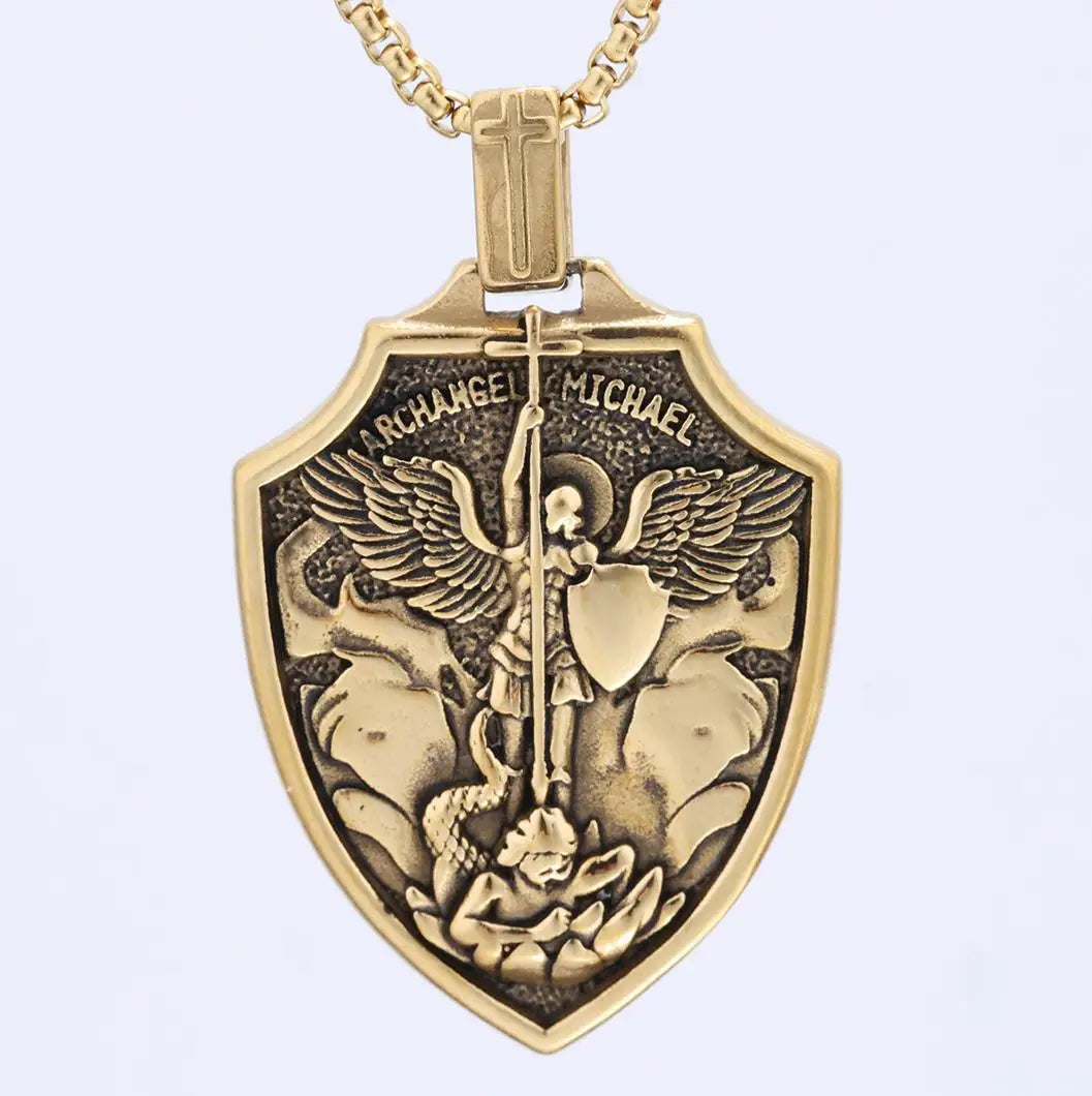 Punk Style Retro Style Archangel Michael Stainless Steel Pendant Does Not Fade