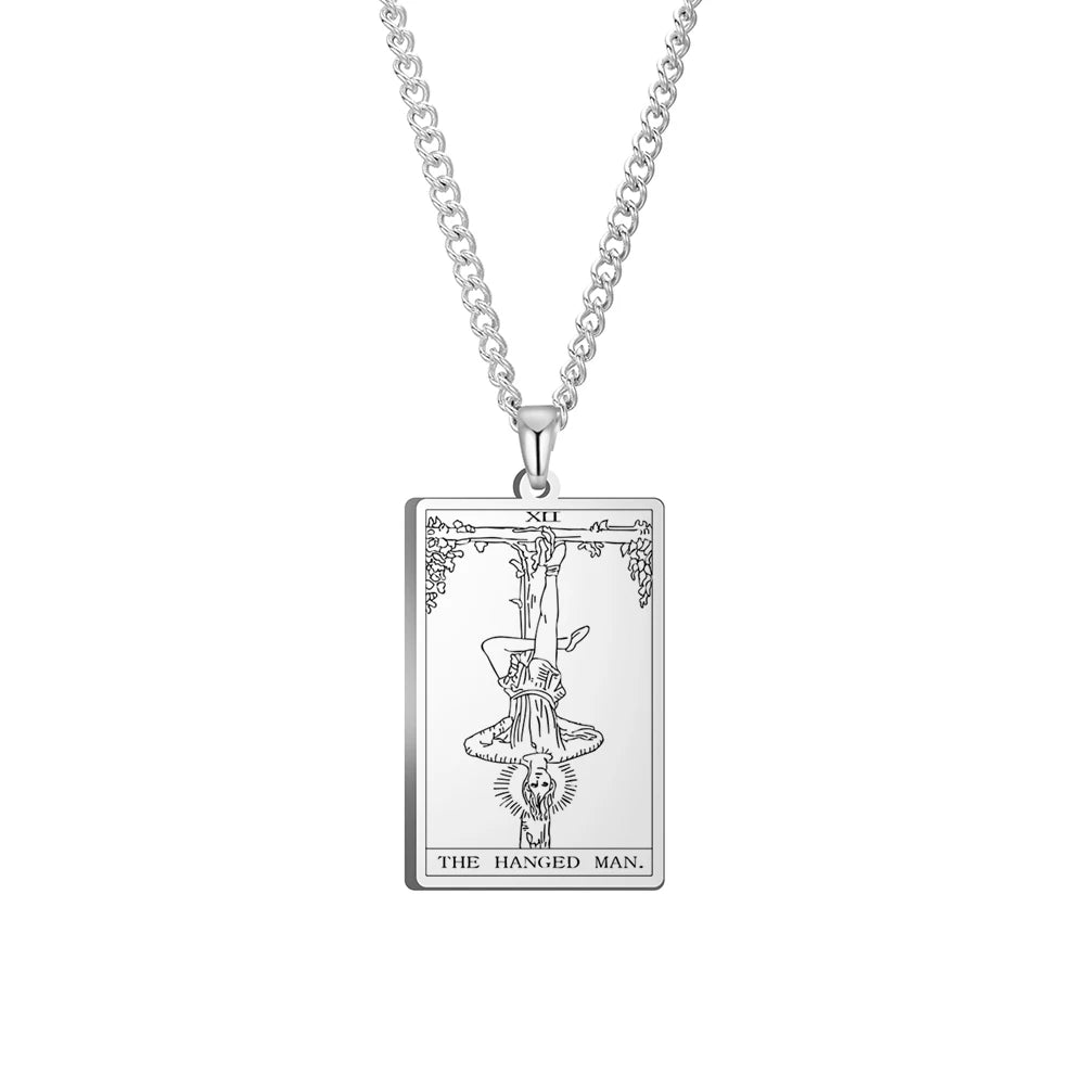 Dawapara Vintage Tarot Card Necklace The Major Arcana Pagan Astrology Talisman Pendants Necklace Stainless Steel Jewelry