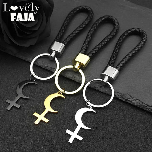 Cross Key Gold Pendant Crescent Moon Inverted