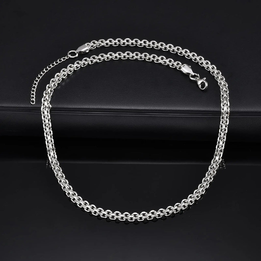 Vnox Waterproof Two Rows Stainless Steel Rolo Links Necklaces, Adjustable Silver Color Metal Links Collar Minimalist Jewelry