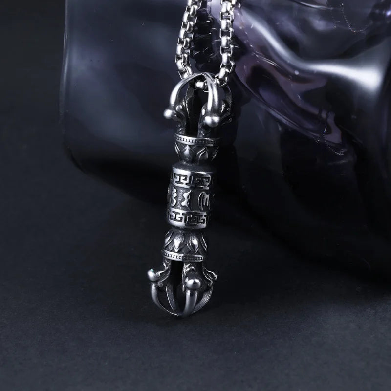 Copper electroplated gold vintage six-character mantra pestle necklace pendant Five-pronged Vajra Pestle for Protection