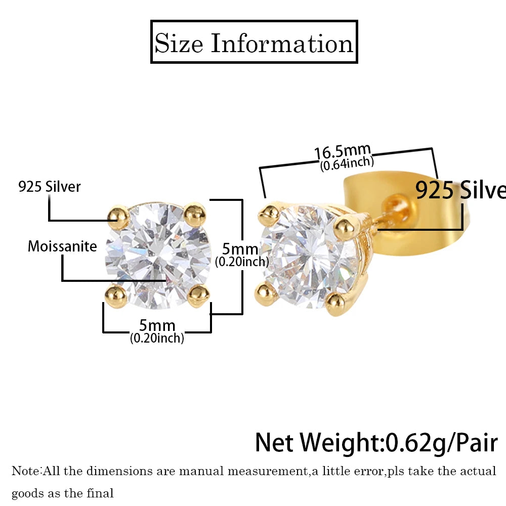 925 Silver VVS Moissanite Stud Earrings