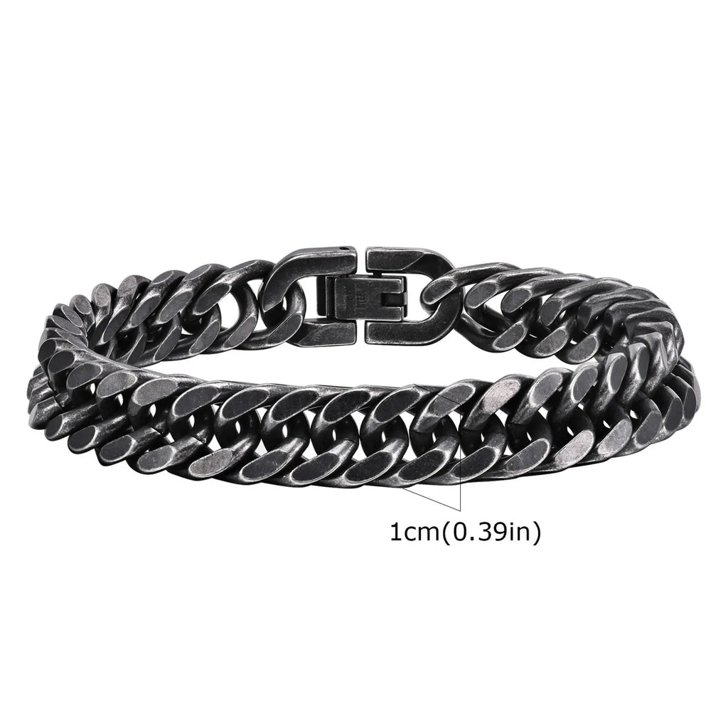 Vintage Men's Chunky Chain Bracelets,8/10/12mm Retro Grey Stainless Steel Cuban Chain Wristband,Rock Punk Classic