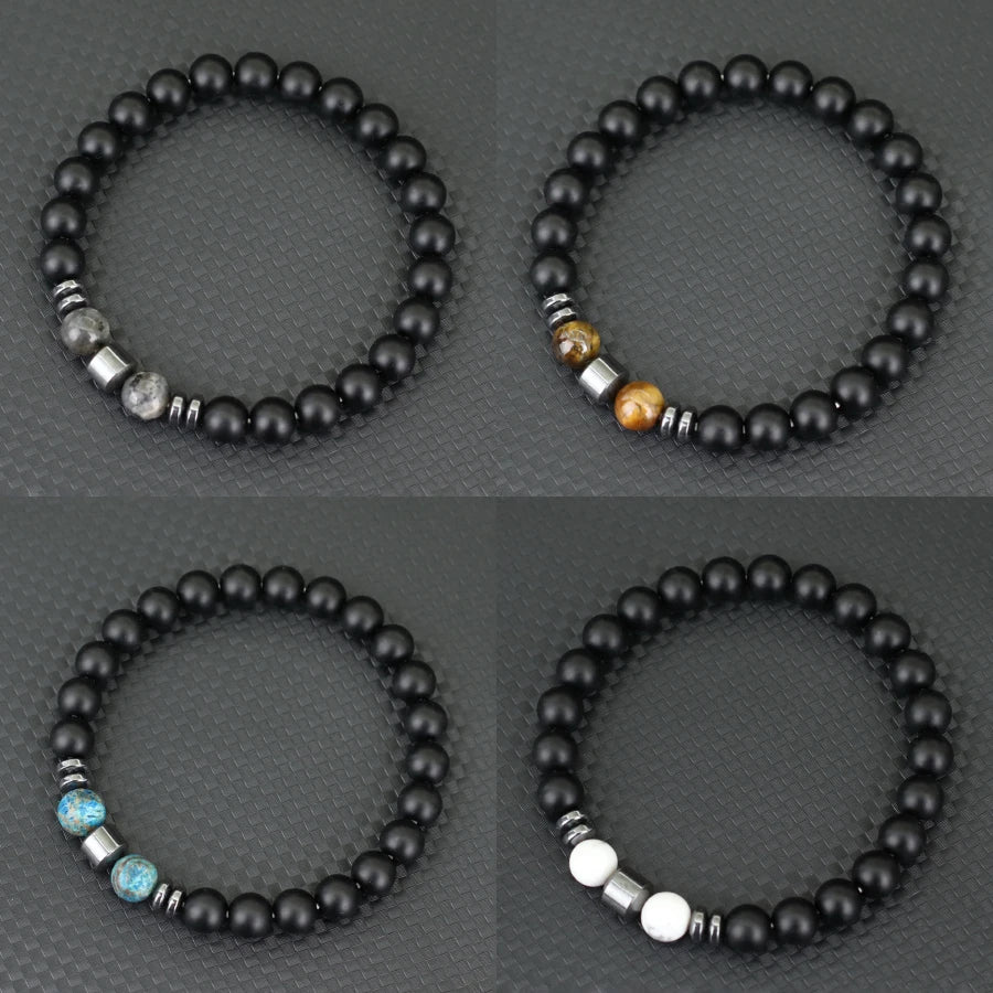 Premium Natural Volcanic Stone Beaded Bracelet Handmade Tiger Eyes Howlite Onyx Beads Braclet Meditation Healing Leisure Joias