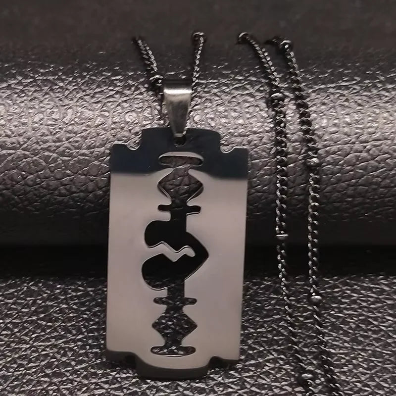 Gothic Heart Blade Necklace — Black Stainless