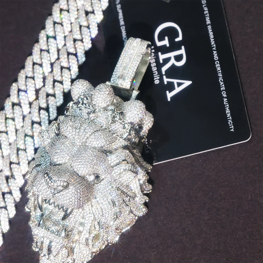 Iced Out Lion Head Cuban Pendant Necklace — Copper Alloy