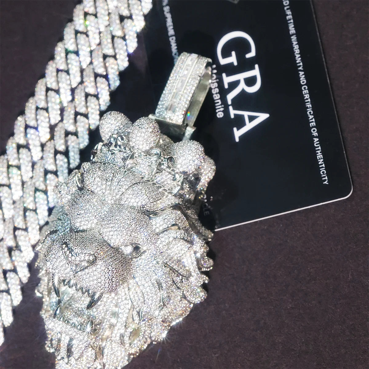 Iced Out Lion Head Cuban Pendant Necklace — Copper Alloy