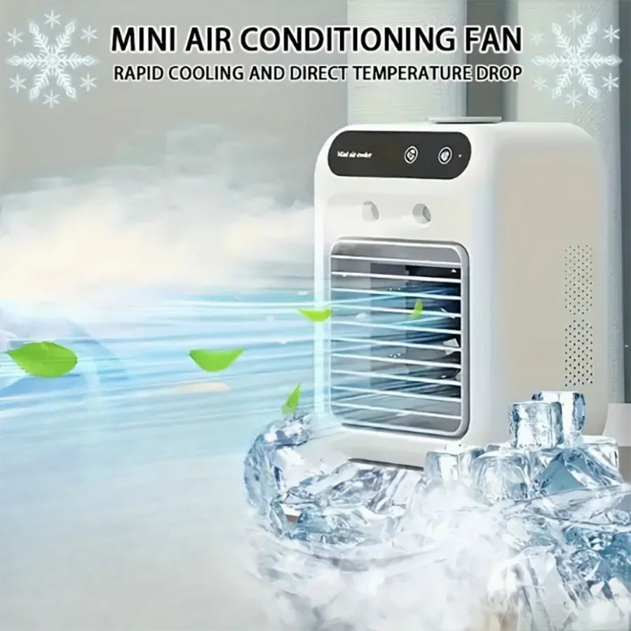Portable mini desktop air conditioner fan, low noise, powerful humidifier and cooling function, USB charging