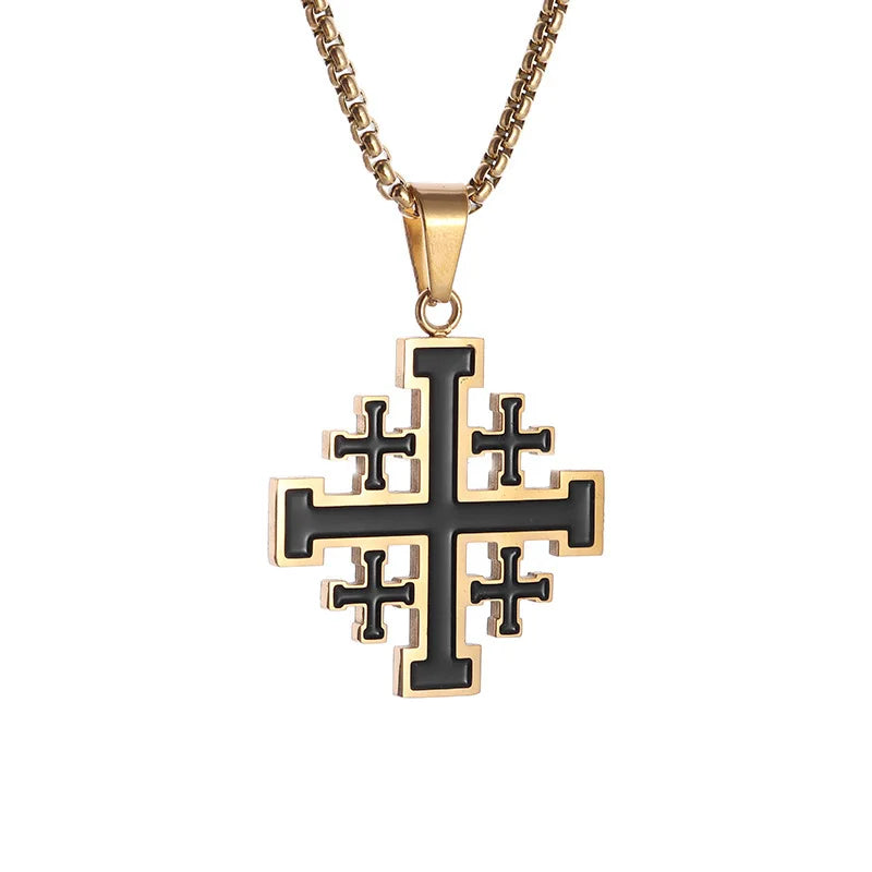 Templar Cross Steel Pendant Vintage Jerusalem