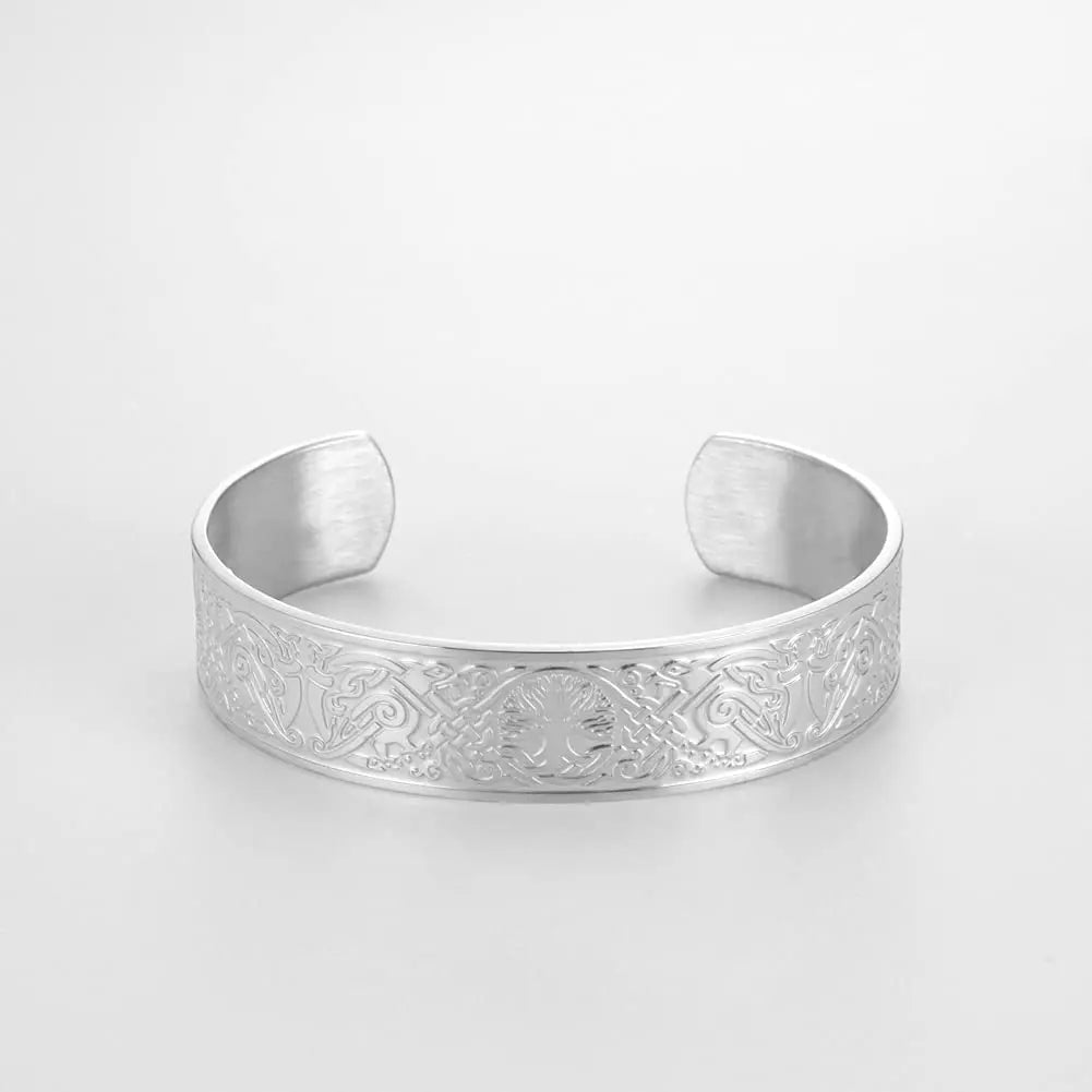 Dreamtimes Viking Tree of Life Bangle Bracelet Raven Talisman Bracelet Stainless Steel Bracelet Viking Celtic Knot Cuff
