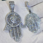 Iced Out Hamsa Hand of Fatima Pendant Necklace — Copper Alloy