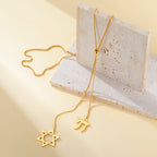 Star of David Chai Double Pendant Long Necklace — Stainless Steel