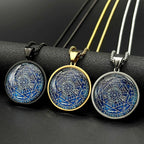 Seven Archangels Glass Medal Angel Pendant Necklace for Women Men Stainless Steel Seal of Solomon Protection Chain