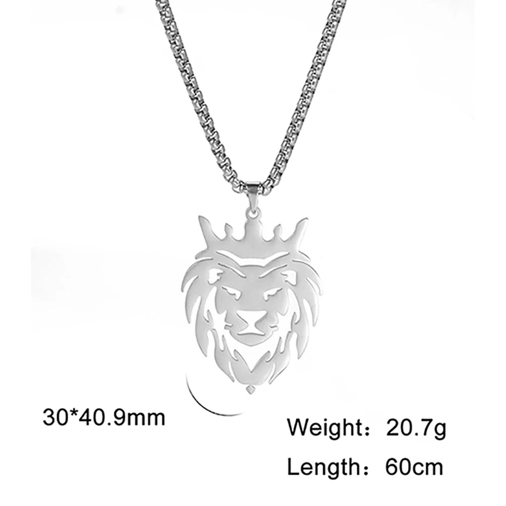 Lion King Crown Box Chain Pendant — Stainless Steel