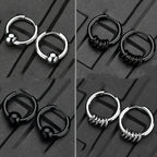 2pcs Stainless Steel Hoop Earrings For Men Small Circle Metal Ball Anti-allergic Ear Buckle Rock Hip Hop Artificial