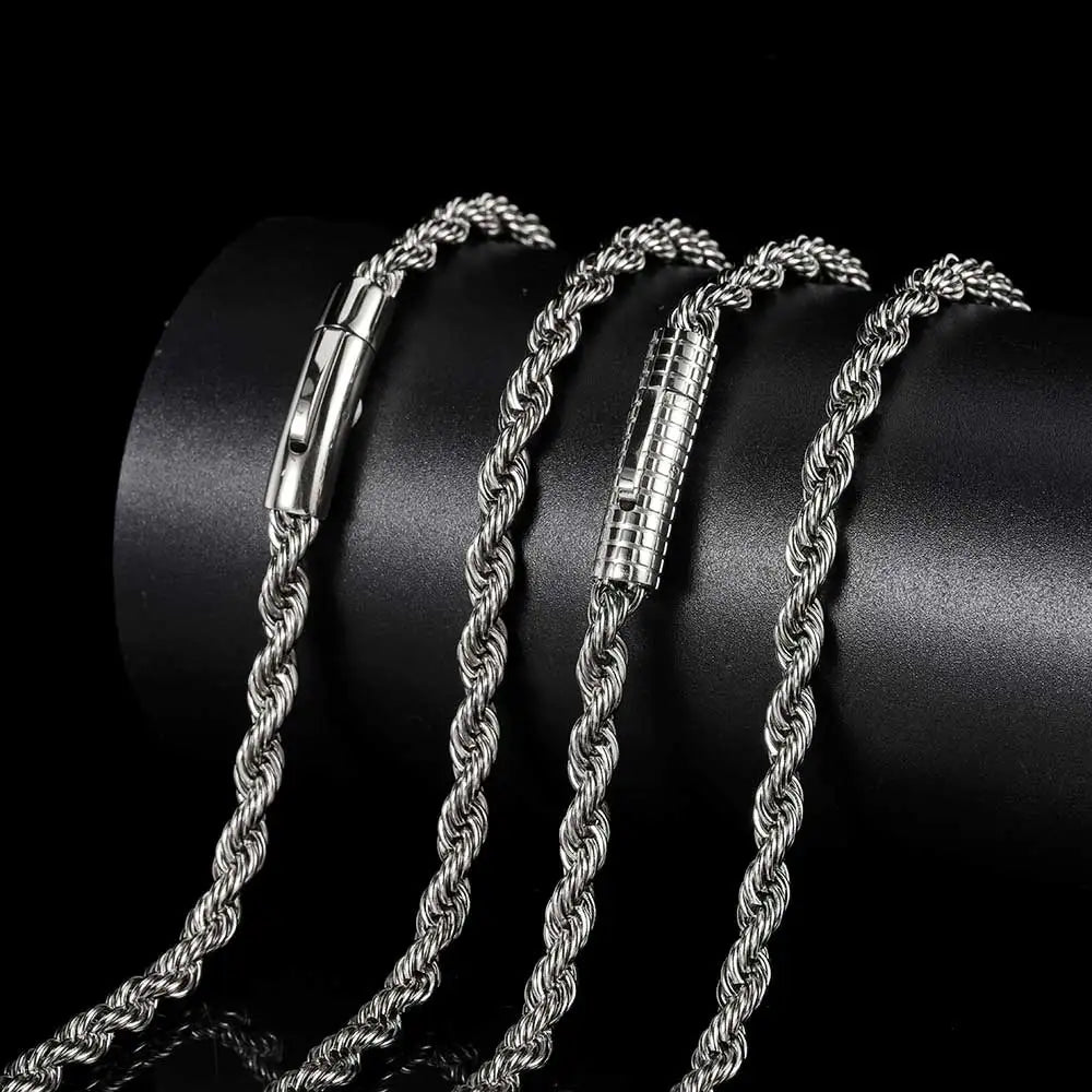 6mm Rope Chain Necklace Stainless Steel Never Fade Waterproof Choker Men Women Jewelry Gold Color Chains Gift