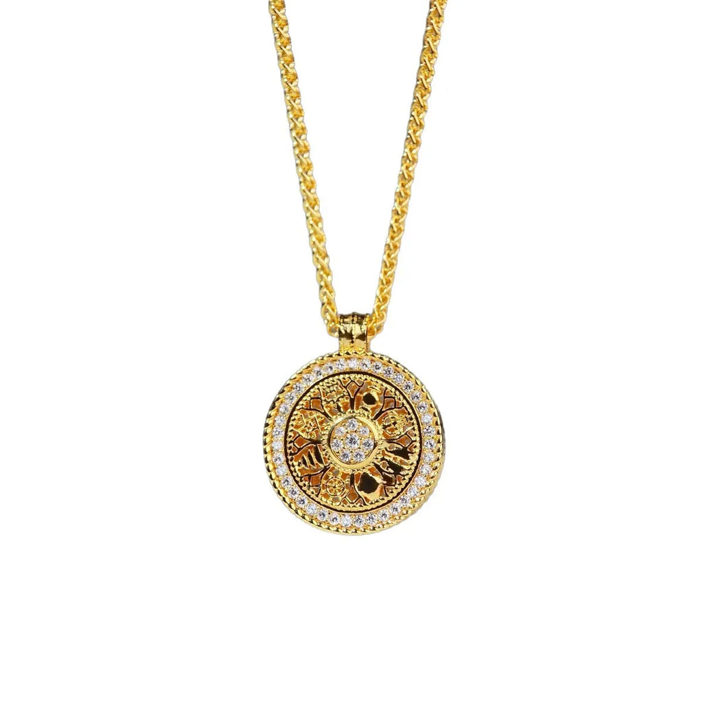 Luxurious 9999 24K real gold ancient gold rotating compass pendant necklace for men and women in retro style