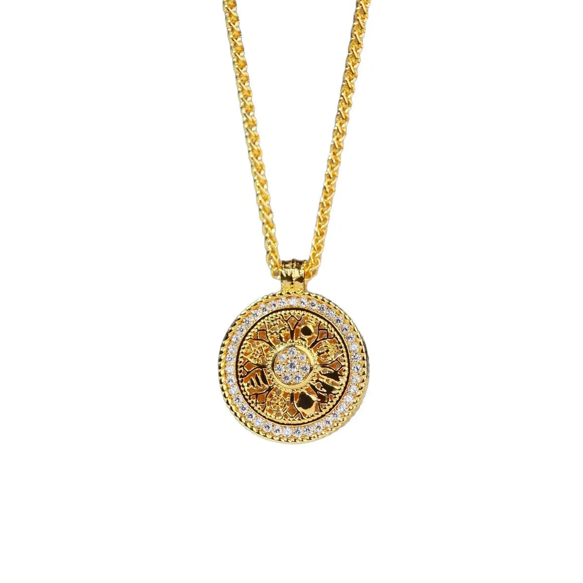 Luxurious 9999 24K real gold ancient gold rotating compass pendant necklace for men and women in retro style
