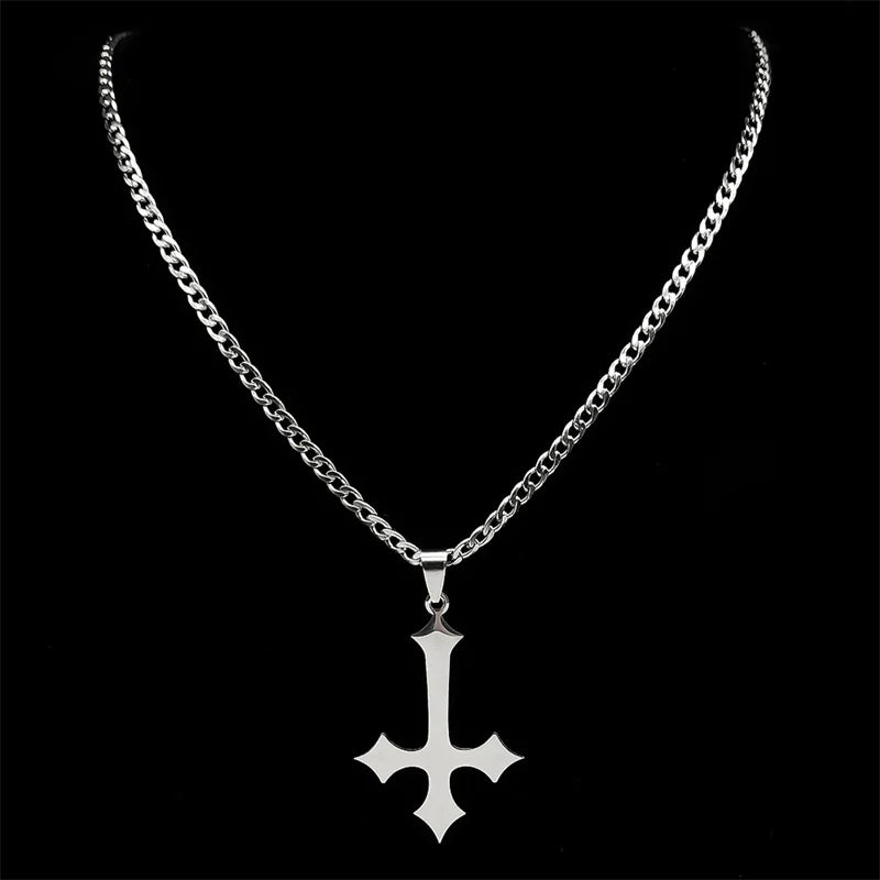 Cross Silver Choker Chain Necklace — Stainless Steel