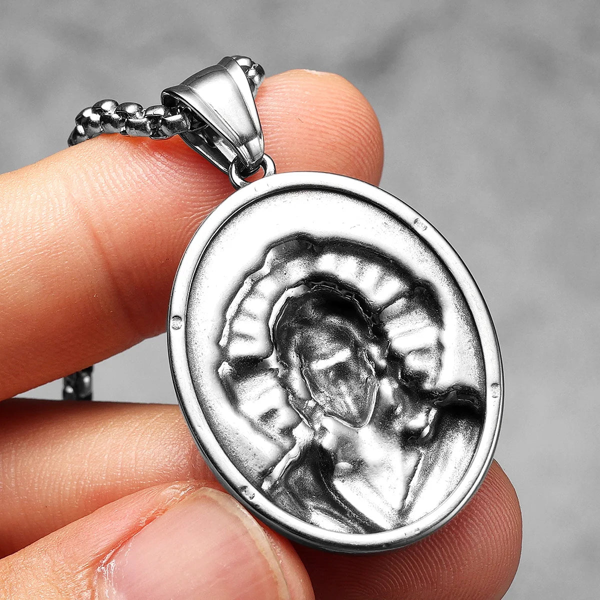 Cross Jesus Pendant Necklace — Stainless Steel