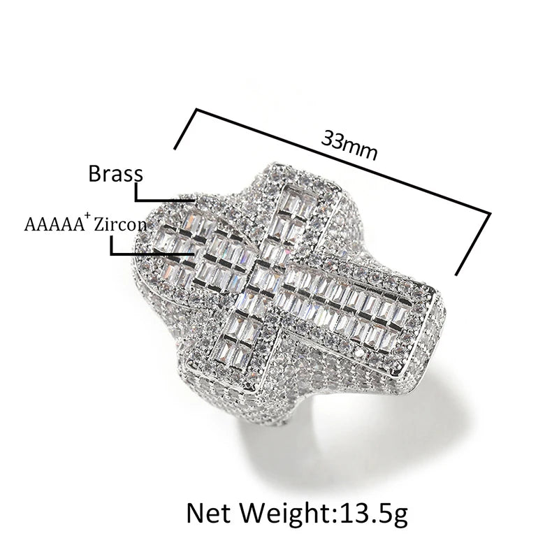 Iced Out Cross Ring for Men and Women — Two-Tone CZ Pave