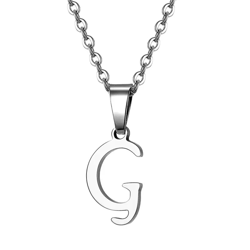 Vintage Initial Letter Pendant Necklace for Women Simple Stainless Steel Letter Glossy Clavicle Chain Choker Necklaces Jewelry