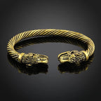 Classic Animal Viking Double Wolf Head Adjustable Bracelet Men Stainless Steel Bracelet Fashion Double Snake Heads