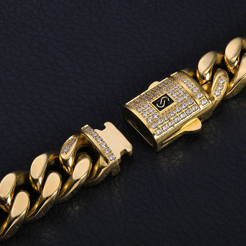Black Cuban Bracelet Stainless Steel 14K Gold 6-13MM