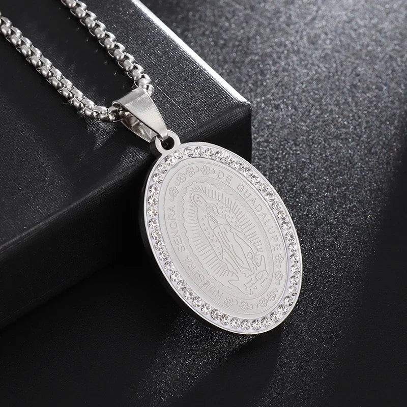 Stainless Steel Christian Virgin Mary Pendant Our Lady of Guadalupe Necklace Women's Religious Lucky Amulet Jewelry Gift