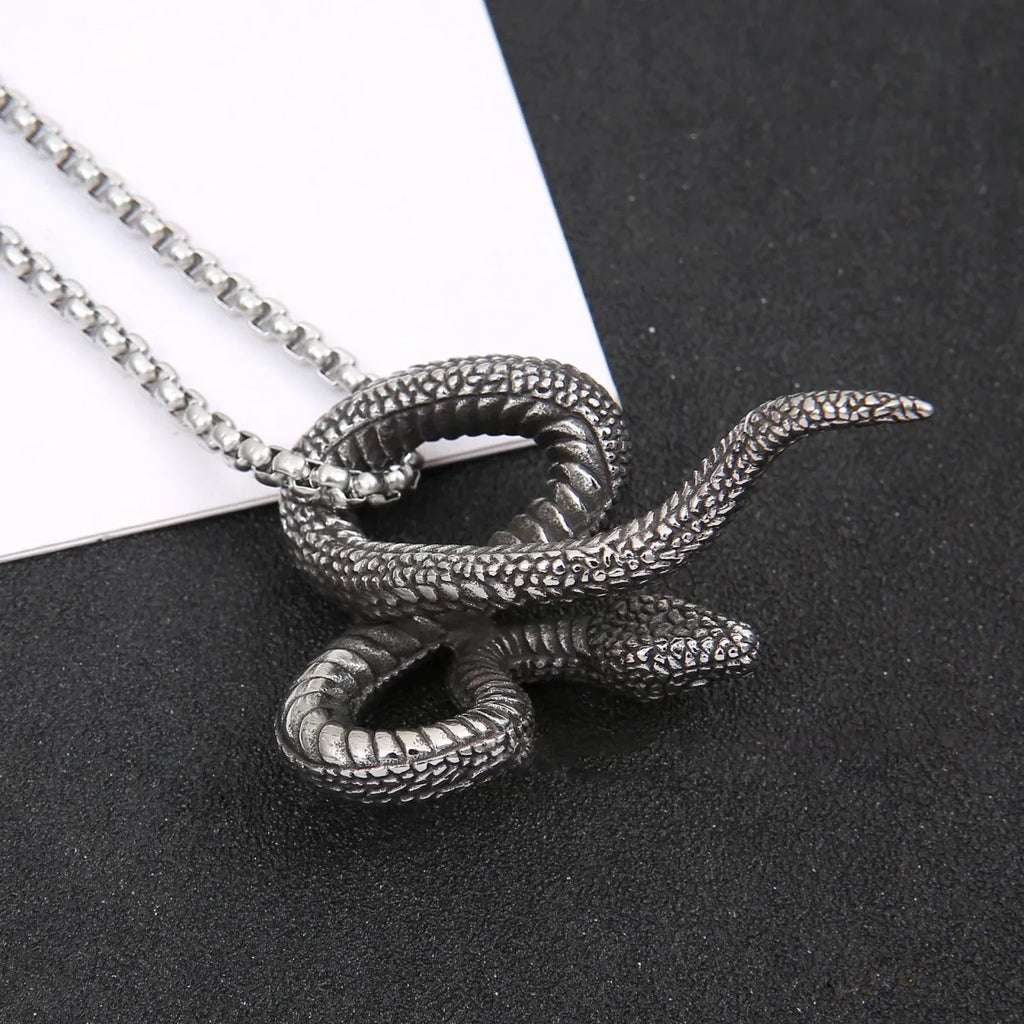 Silver Snake Pendant Necklace Stainless Steel
