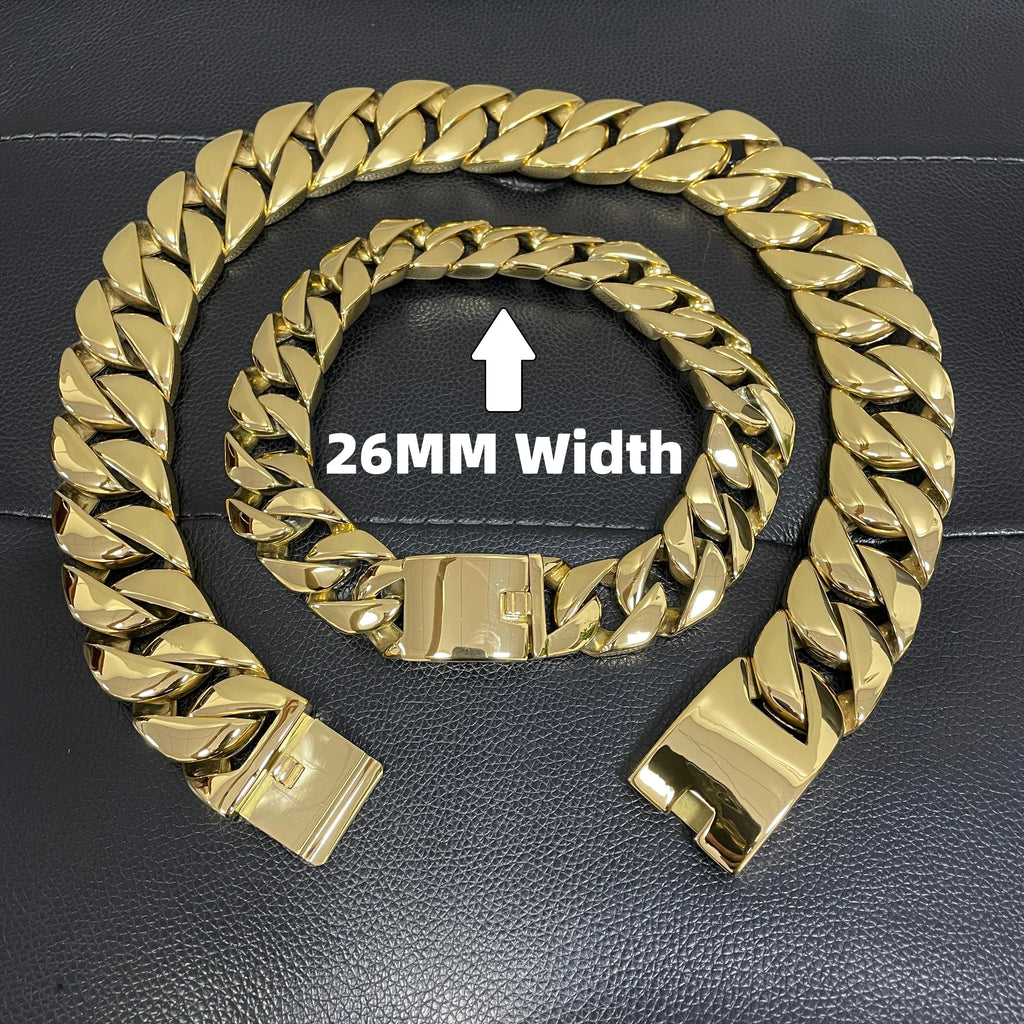Stainless Steel 26/32mm Cuban Link Chain Necklace Hip Hop Punk Men's Chunky Waterproof Choker Jewelry SDA