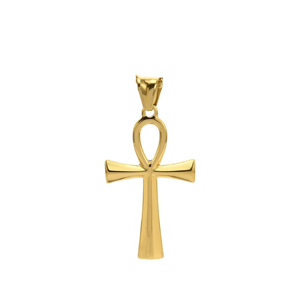 Retro Simple Egyptian Anka Cross Stainless Steel Pendant Necklace Popular Fashion Men and Women Outdoor Party Myth Jewelry Gifts